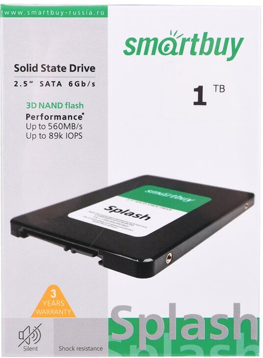 Накопитель SSD 2.5'' SmartBuy Splash 1TB SATA 6Gb/s TLC 560/500MB/s IOPS 89K MTBF 1.5M 7mm - фото №5