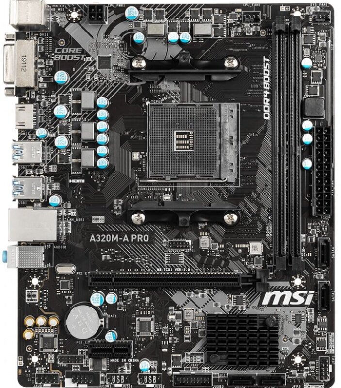 Материнская плата MSI A320M-A PRO Soc-AM4 AMD A320 2xDDR4 mATX AC`97 8ch(7.1) GbLAN RAID+DVI+HDMI