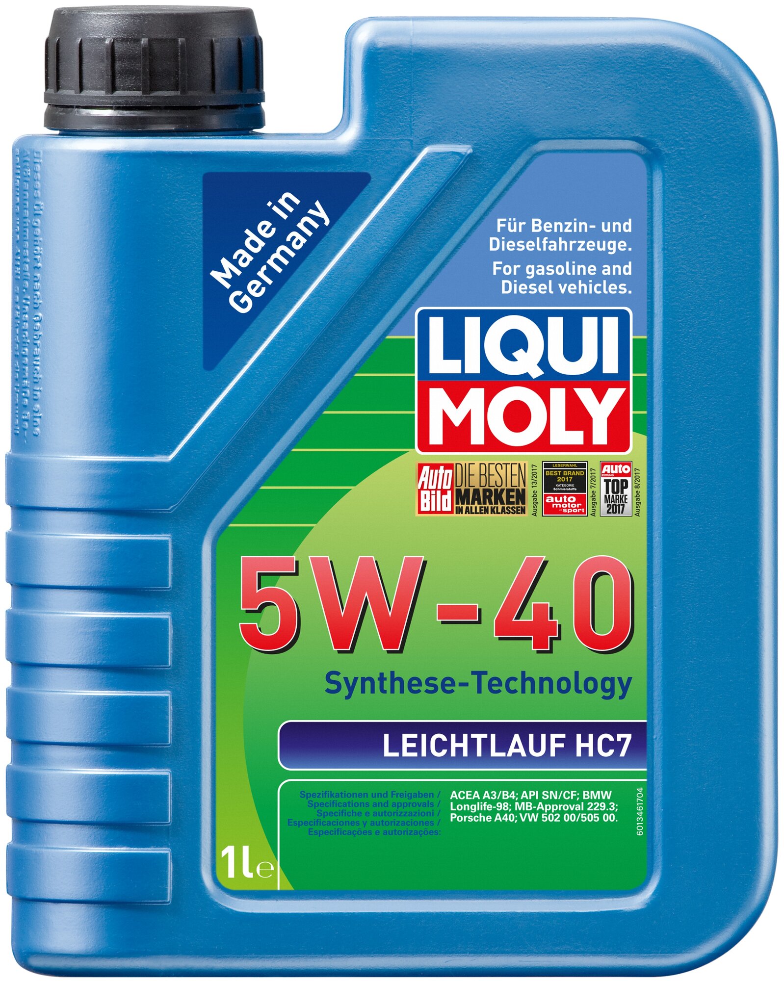 Масло моторное 5w40 liqui moly 1л нс-синтетика leichtlauf hc7 a3/b4, liqui moly, 1346