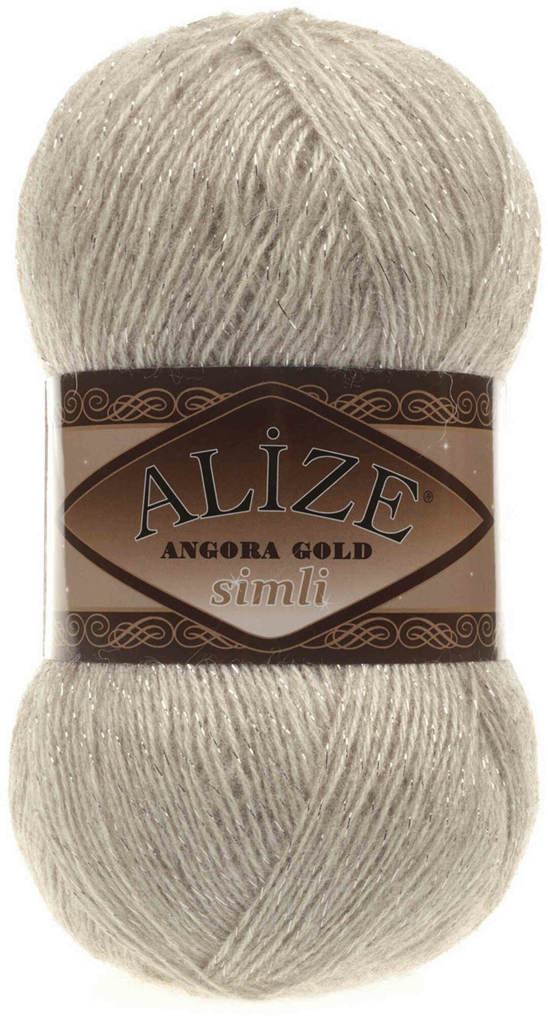 Пряжа Alize Angora Gold simli бежевый меланж (152), 75%акрил/20%шерсть/5%метанит, 500м, 100г, 1шт