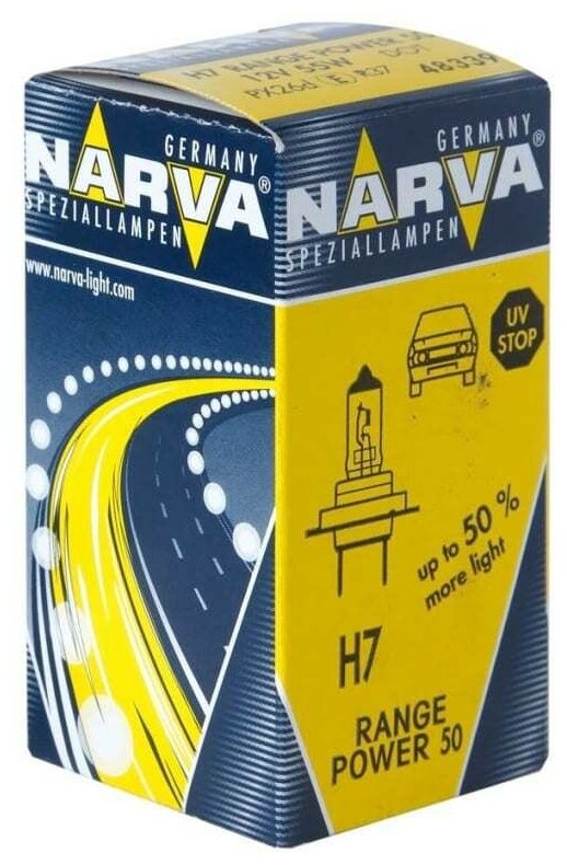 Автолампа NARVA H7 55 PX26d+50% RANGE POWER 12V 1 10 100 483393000