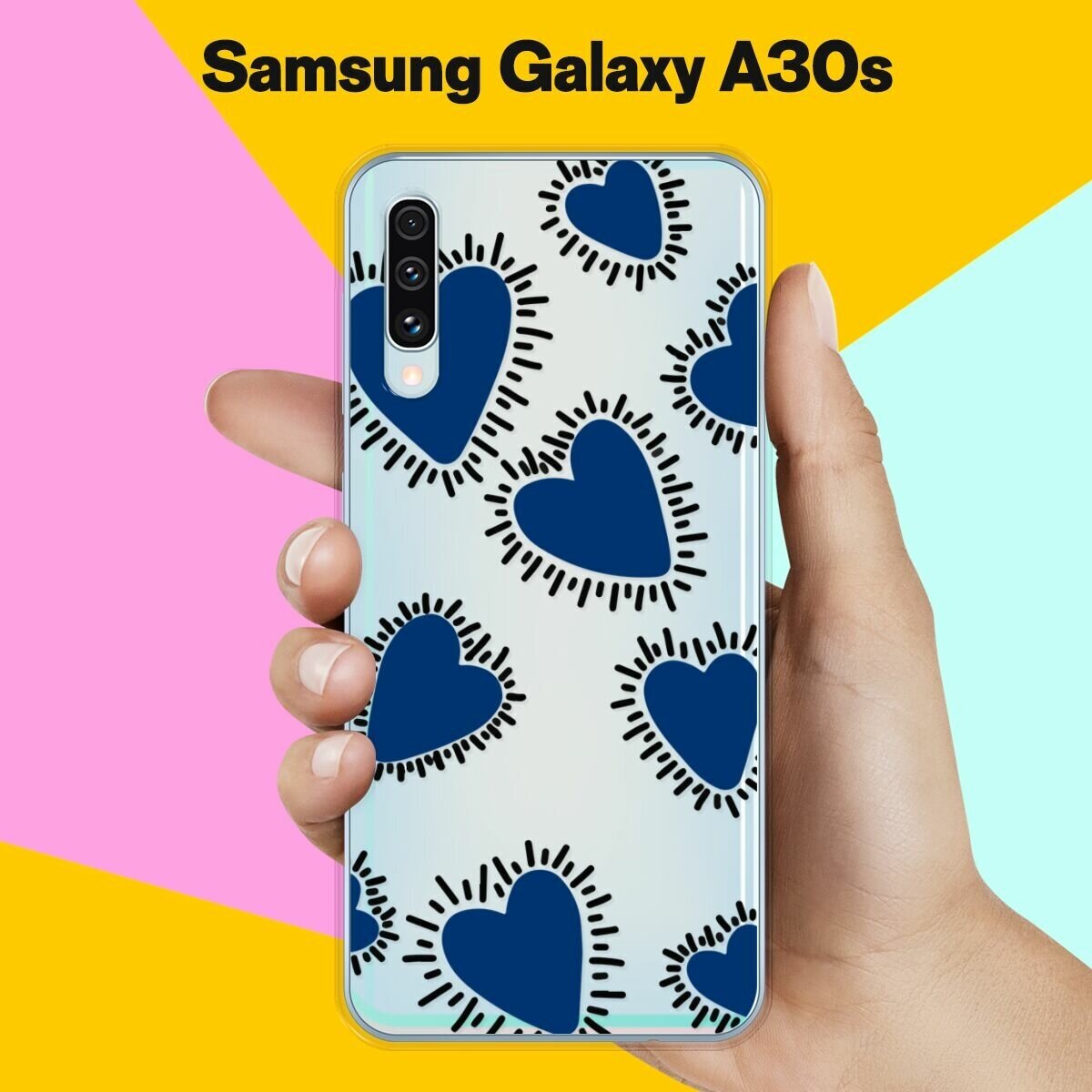 Силиконовый чехол на Samsung Galaxy A30s Синий сердца / для Самсунг Галакси А30с