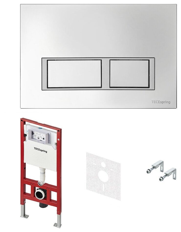 Tece Система инсталляции для унитазов TECEspring К955201, пластиковая панель смыва TECEspring V, хром глянцевый