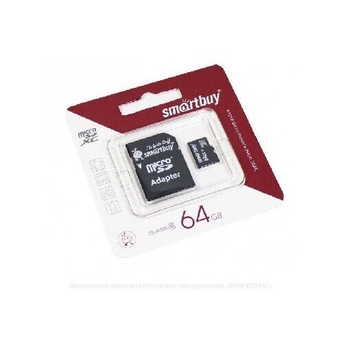 Карта памяти SMARTBUY SB64GBSDCL10-01LE MicroSDXC 64GB Class10 LE + адаптер, черный карта памяти smartbuy microsdhc 16gb class10 le адаптер sb16gbsdcl10 01le