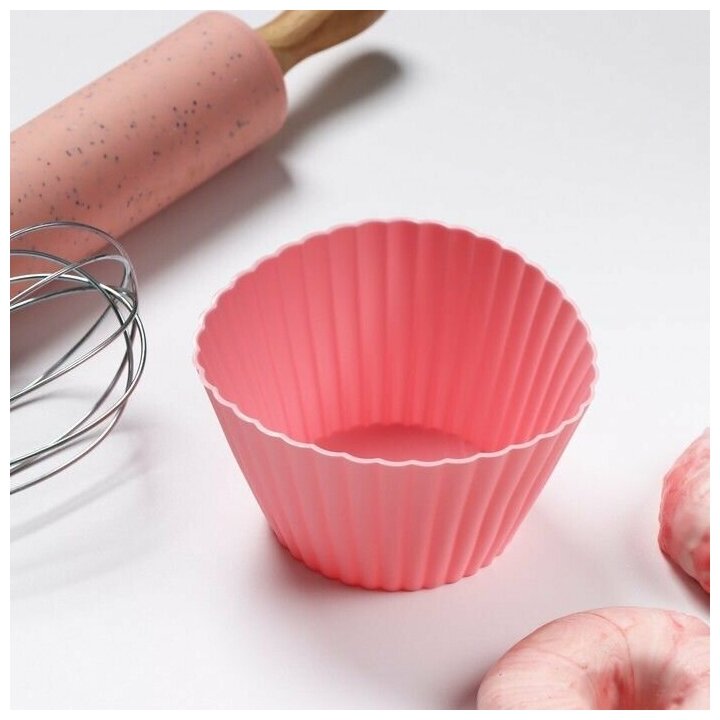 фото Форма силиконовая для выпечки Доляна «Риб», 10,5×6 см, цвет розовый