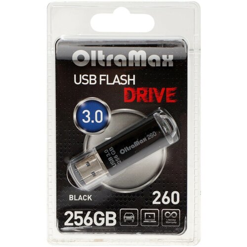 Флешка OltraMax 260, 256 Гб, USB3.0, чт до 70 Мб/с, зап до 20 Мб/с, чёрная