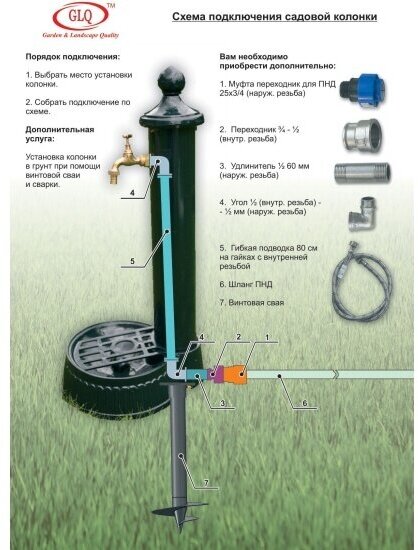 Колонка садовая для воды GLQ алюминиевая (230*200*850мм) вес 12,7кг, цвет коричневый - фотография № 3
