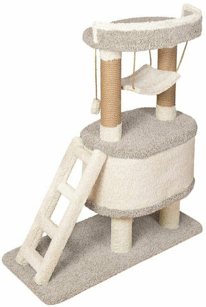 Высокая когтеточка-столбик с домиком и лежанкой для кошек "Игруля" серый - фотография № 2