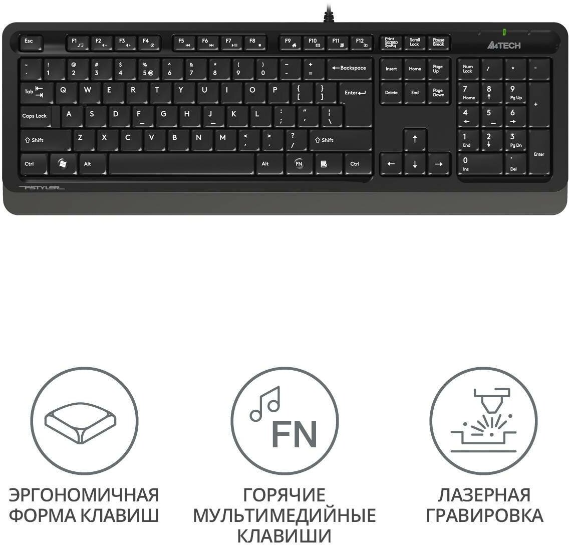 Клавиатура A4Tech Fstyler FK10 черный/серый USB