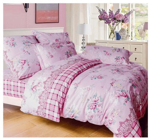 Комплект постельного белья СайлиД A-172, 2-спальное, поплин, розовый