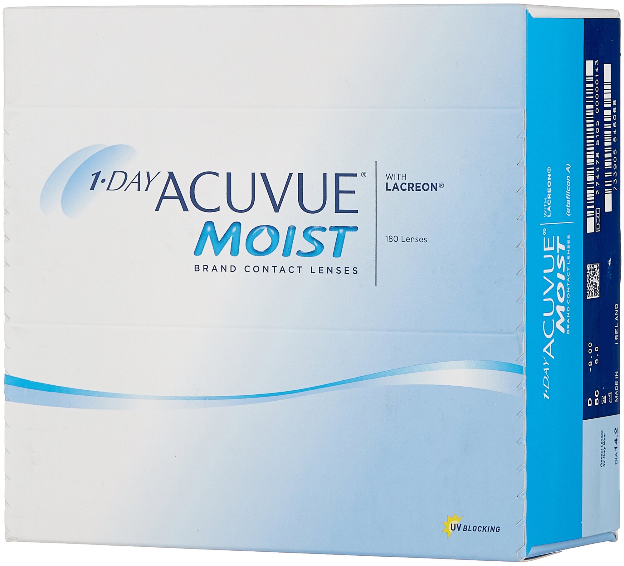 Контактные линзы 1 DAY Acuvue MOIST (180 pack), 9,0, -8,00