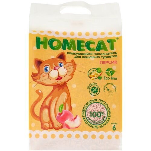 HOMECAT Эколайн Персик 12 л комкующийся наполнитель для кошачьих туалетов с ароматом персика