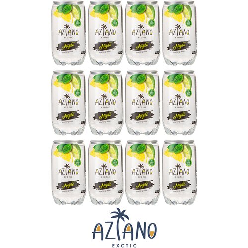 Газированный бескалорийный напиток Aziano Sparkling Mojito (Мохито) , без сахара, банка 0,350 литра (350 мл.), упаковка 12 штук