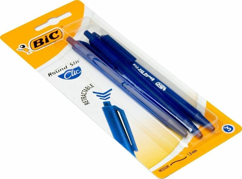 BIC Набор шариковых ручек Round Stic Clic, 0.32 мм (926374), синий цвет чернил, 3 шт.