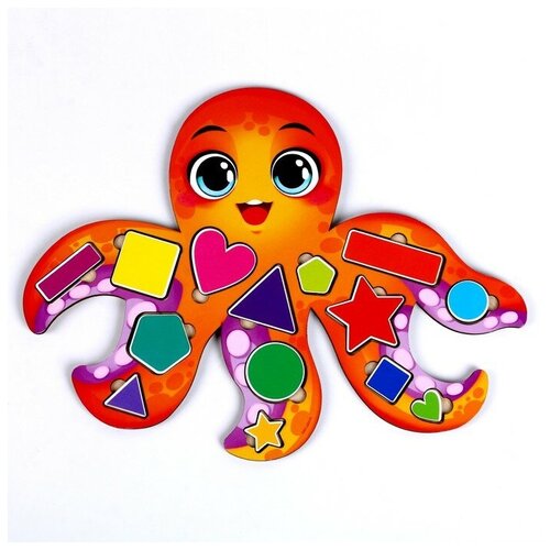 деревянная рамка вкладыш геометрические формы и фигуры об00038 Развивающая игрушка «‎Учим формы и цвета с осьминогом»‎