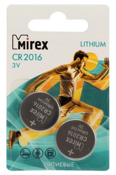 Батарейка литиевая Mirex CR2016-2BL 3В блистер 2 шт.