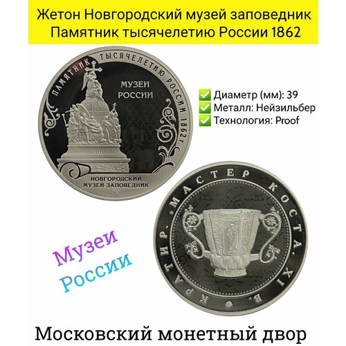 новгородский браслет Монетовидный жетон 2018 Новгородский музей заповедник. Памятник тысячелетию России 1862 Proof