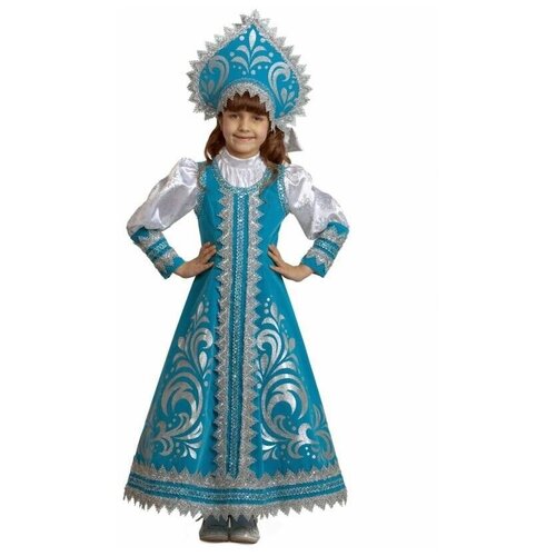 фото 1202 карнавальный костюм "снегурочка русская" (платье-сарафан, кокошник) р 36 батик