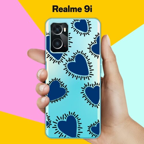 Силиконовый чехол на realme 9i Синий сердца / для Реалми 9 И