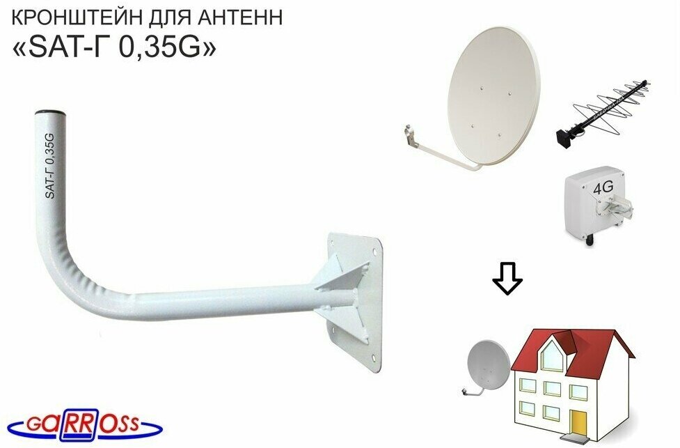 Кронштейн антенный "SAT-Г 0,35G" серый для спутниковых и эфирных антенн; вылет 0,35м; диаметр 32мм