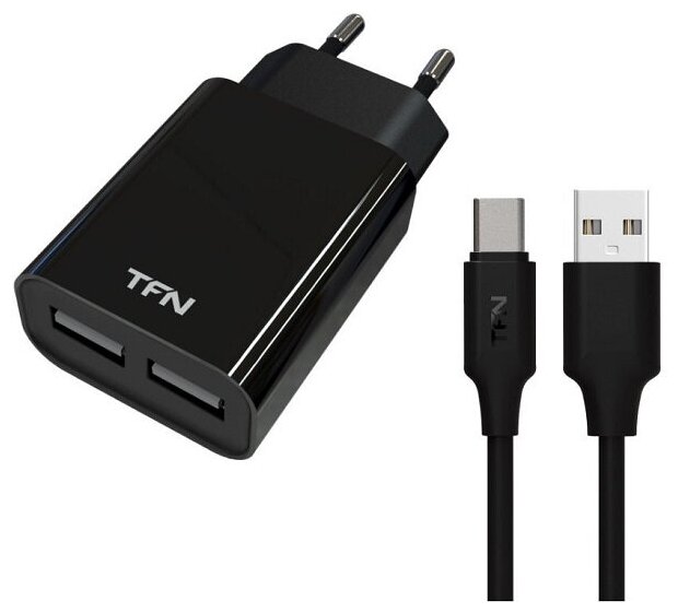 СЗУ TFN 2USB 2.4A + кабель USB - Type-C Black (WC2U24AUSBCBK)