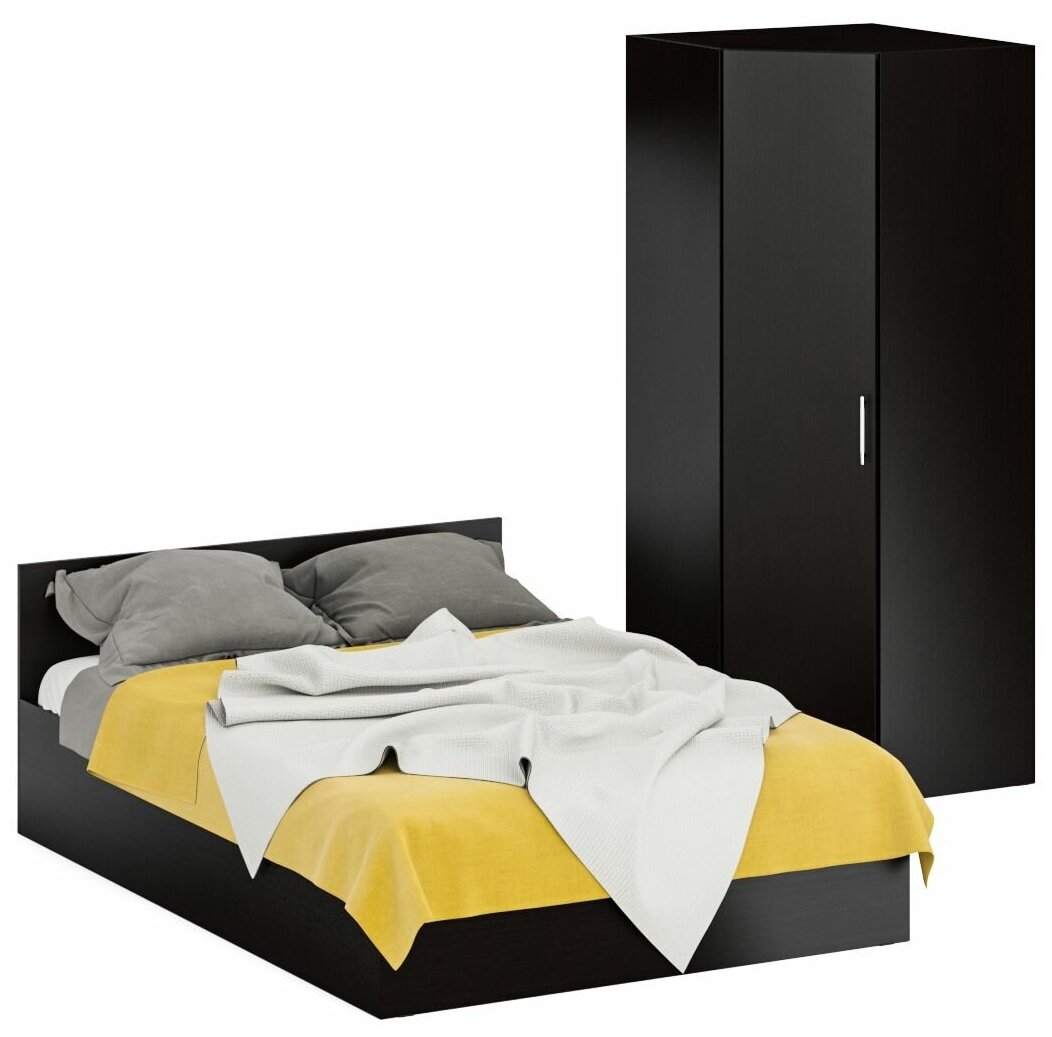 Кровать двуспальная 1400 с угловым шкафом Стандарт, цвет венге, спальное место 1400х2000 мм, без матраса, основание есть