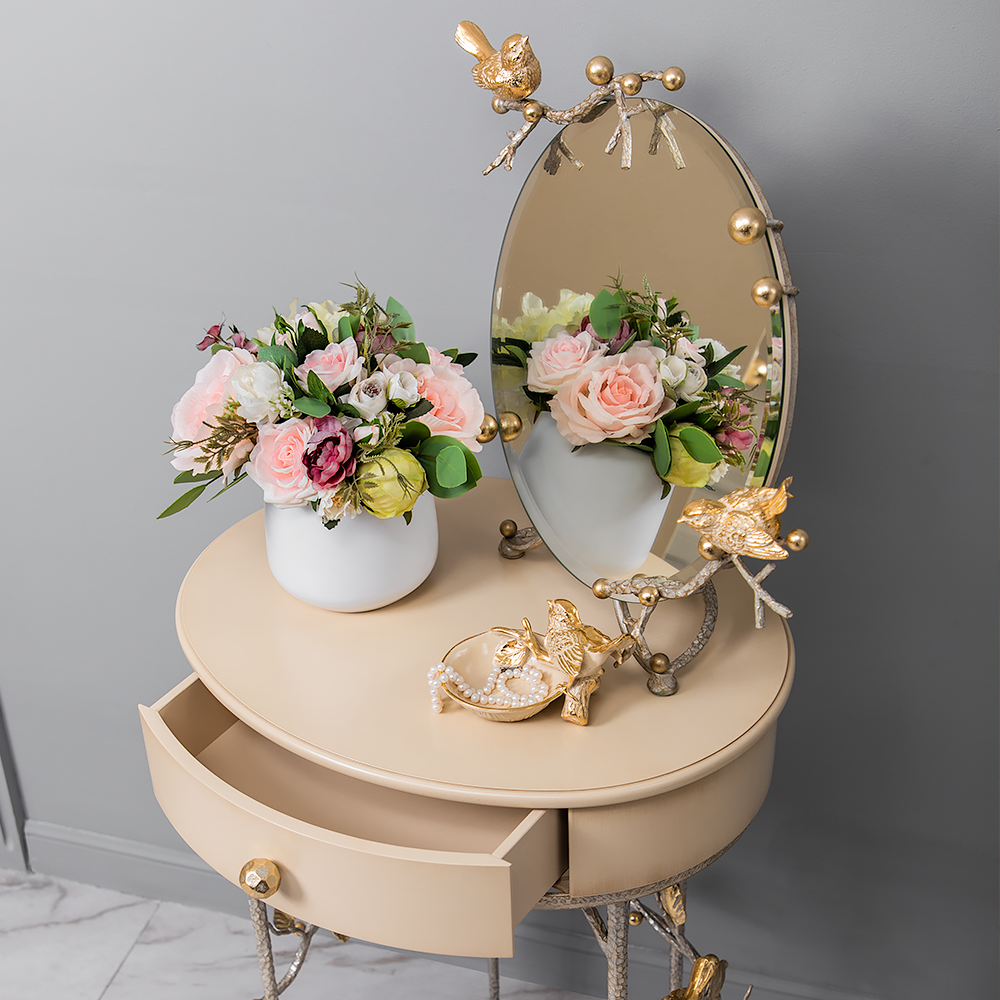 Туалетный столик Bogacho Терра Айвори Мраморное золото консольный для макияжа, ручная работа - фотография № 1