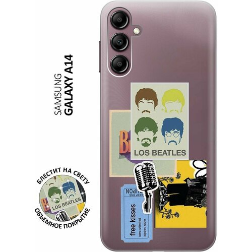 Силиконовый чехол на Samsung Galaxy A14, Самсунг А14 с 3D принтом Beatles Stickers прозрачный матовый чехол beatles stickers для samsung galaxy a14 самсунг а14 с 3d эффектом черный