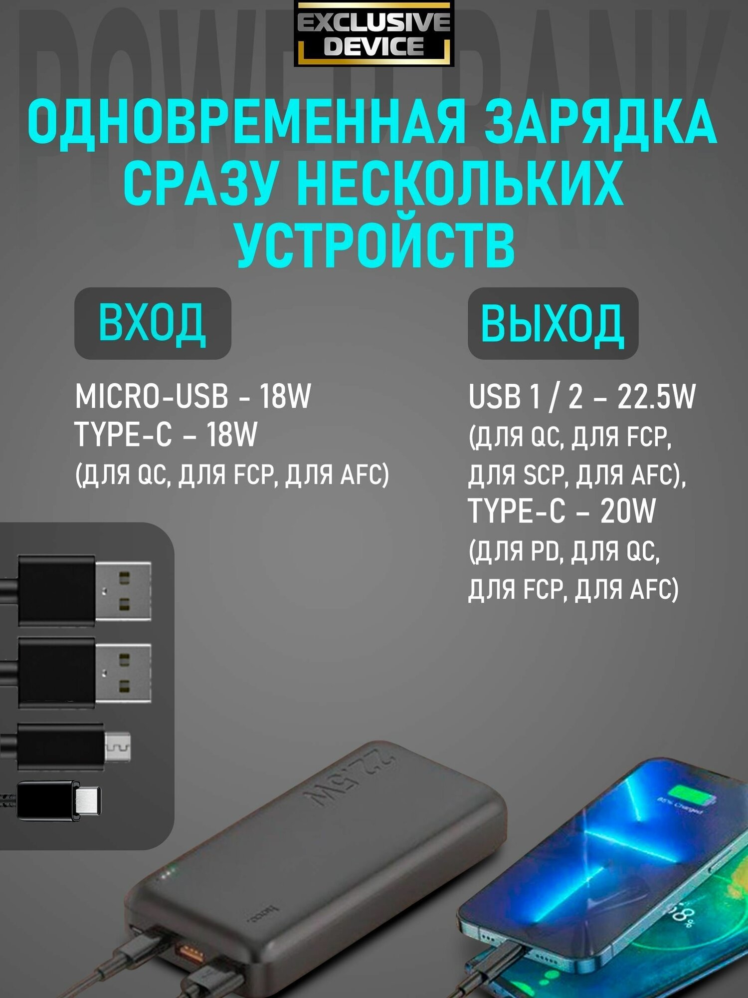 Внешний аккумулятор J101 10000 mAh HOCO черный