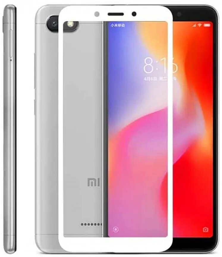 Защитное стекло 3D Tempered Glass для Xiaomi Redmi 6 / Redmi 6A полный клей ( белая рамка )