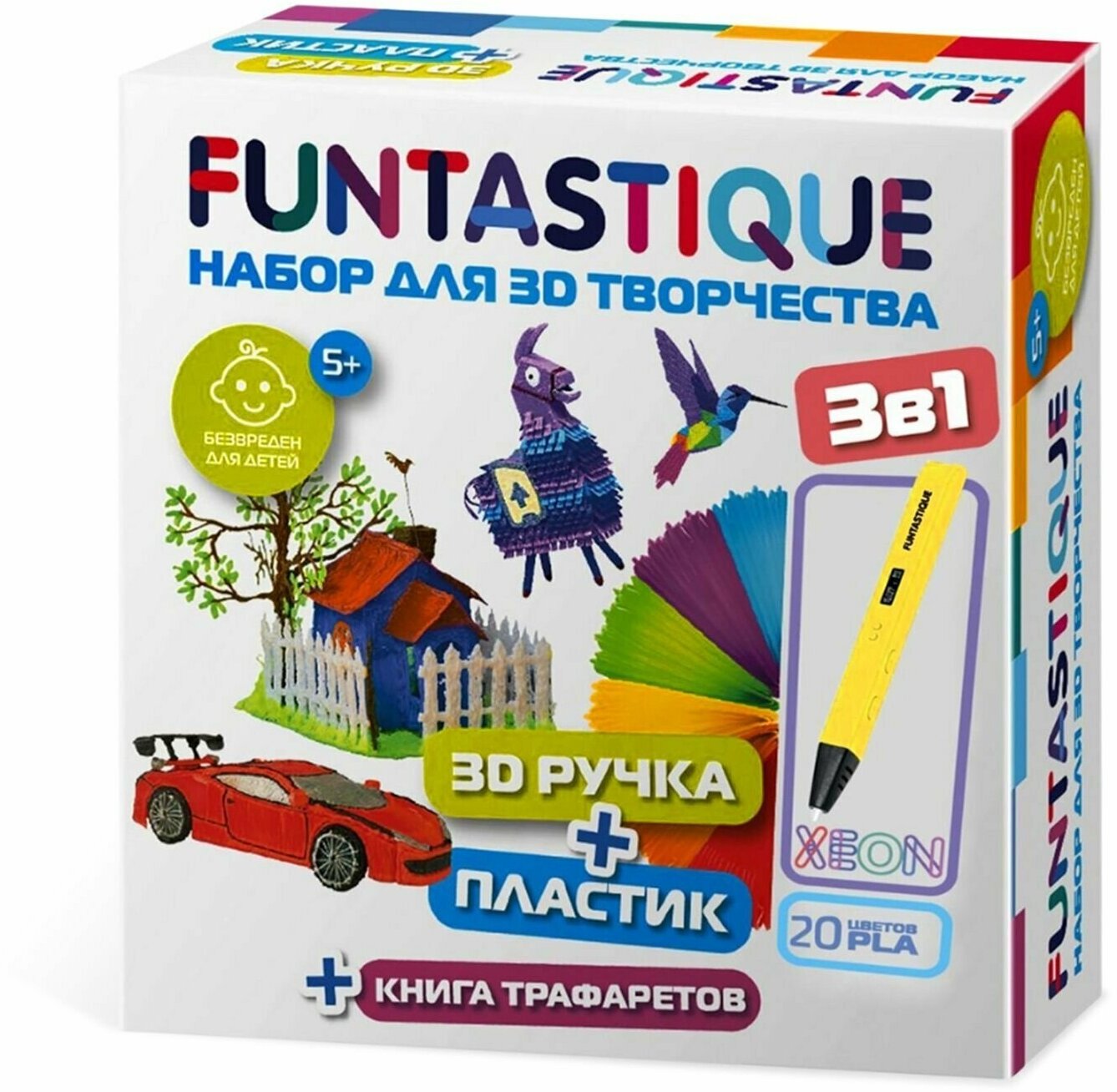 Набор для 3Д творчества Funtastique 3D-ручка XEON (Желтый) PLA-пластик 20 цветов Книга с трафаретами