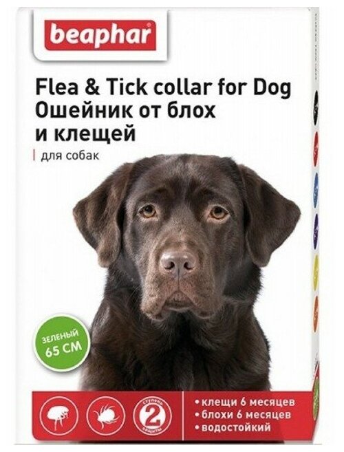 Beaphar ошейник от блох и клещей Flea & Tick для собак и кошек, 65 см, зеленый