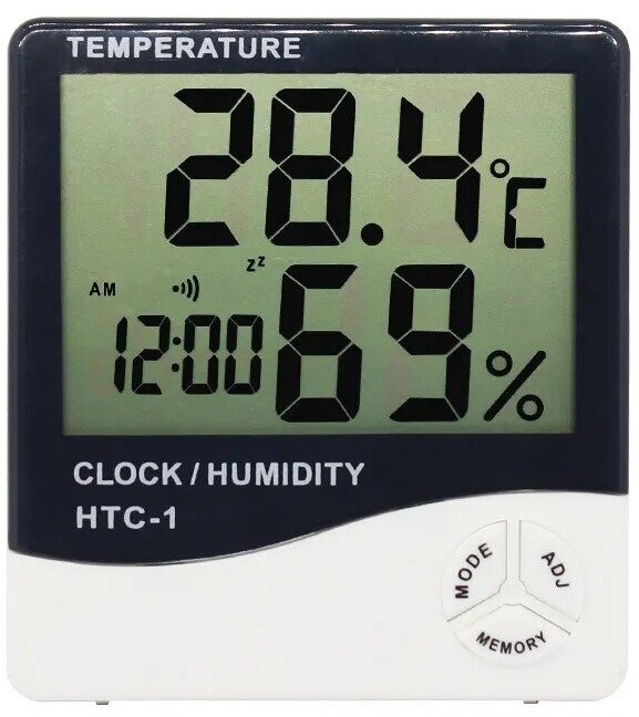 Погодная метеостанция 5в1/Цифровой термометр-гигрометр/Компактный портативный термометр гигрометр с LCD дисплеем HTC-1 Белый - фотография № 1