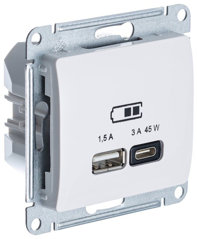 GLOSSA USB розетка A + тип-C 45W высокоскор.заряд. QC, PD, механизм, бежевый () SCHNEIDER ELECTRIC GSL000229 (1 шт.)