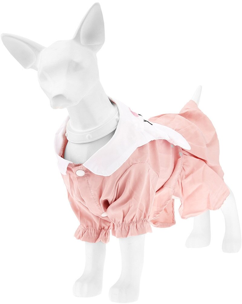"Пэт тойс (Pet toys)" Одежда для собаки "Платье" "Зайка" с принтом, с вышивкой, на кнопках р-р XS, цвет-розовый, 100% полиэстер - фотография № 12