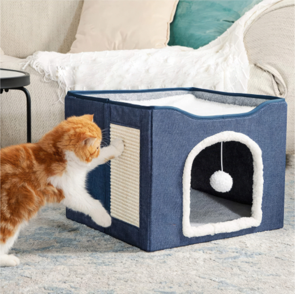 Домик - лежанка для кошек и собак ZooWell 3в1 складная с когтеточкой и игрушкой - фотография № 6