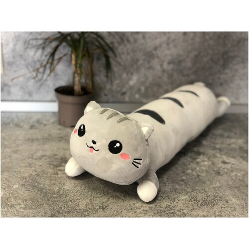 мягкая игрушка кот батон 90 см подушка обнимашка антистресс розовый Кот батон/багет. Длинный кот. Кот-валик 60 см, серый