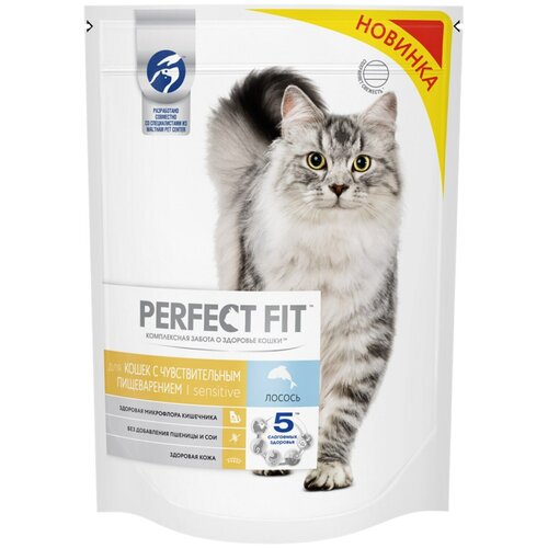 Корм сухой для кошек PERFECT FIT с лососем, при чувствительном пищеварении, 650 г - 4 шт.