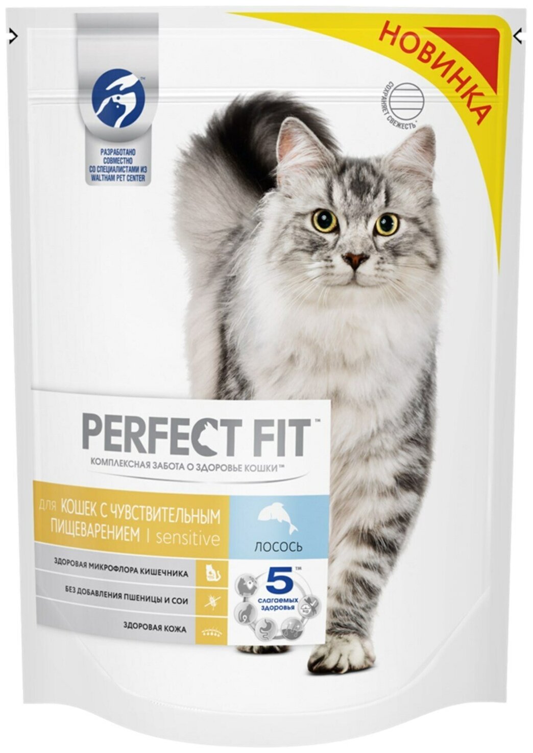 Корм сухой полнорационный Perfect Fit Лосось для взрослых кошек с чувствительным пищеварением с лососем, 650г, 4 шт