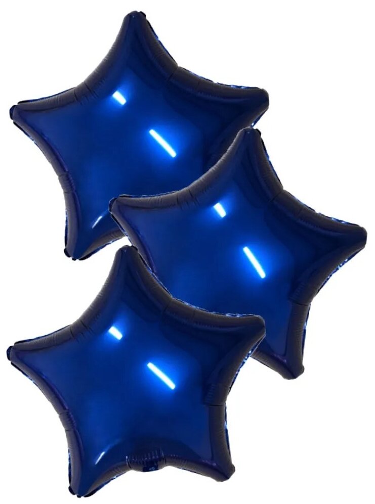 Воздушные шары фольгированные Agura Звезды, Металлик, Темно-синий, 46 см, набор 3 шт