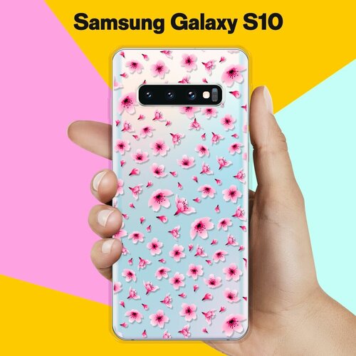 Силиконовый чехол Цветы розовые на Samsung Galaxy S10