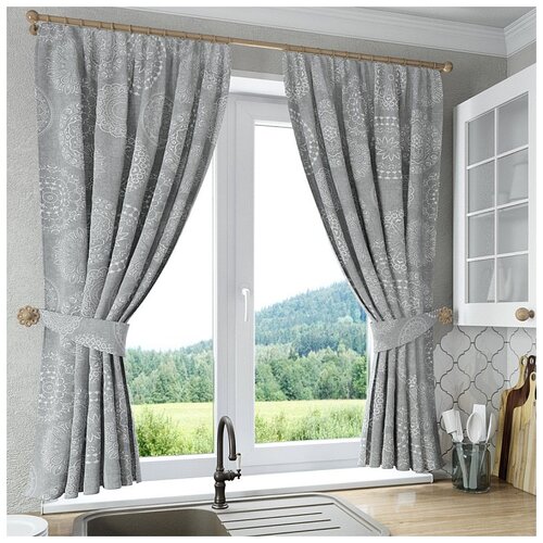 фото Комплект штор для кухни sola "тату", серый, 135*160 см - 2 шт