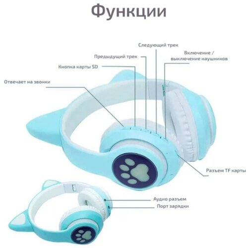 Беспроводные Bluetooth наушники с кошачьими ушками Cat Ear P33M Бирюзовый 79900₽