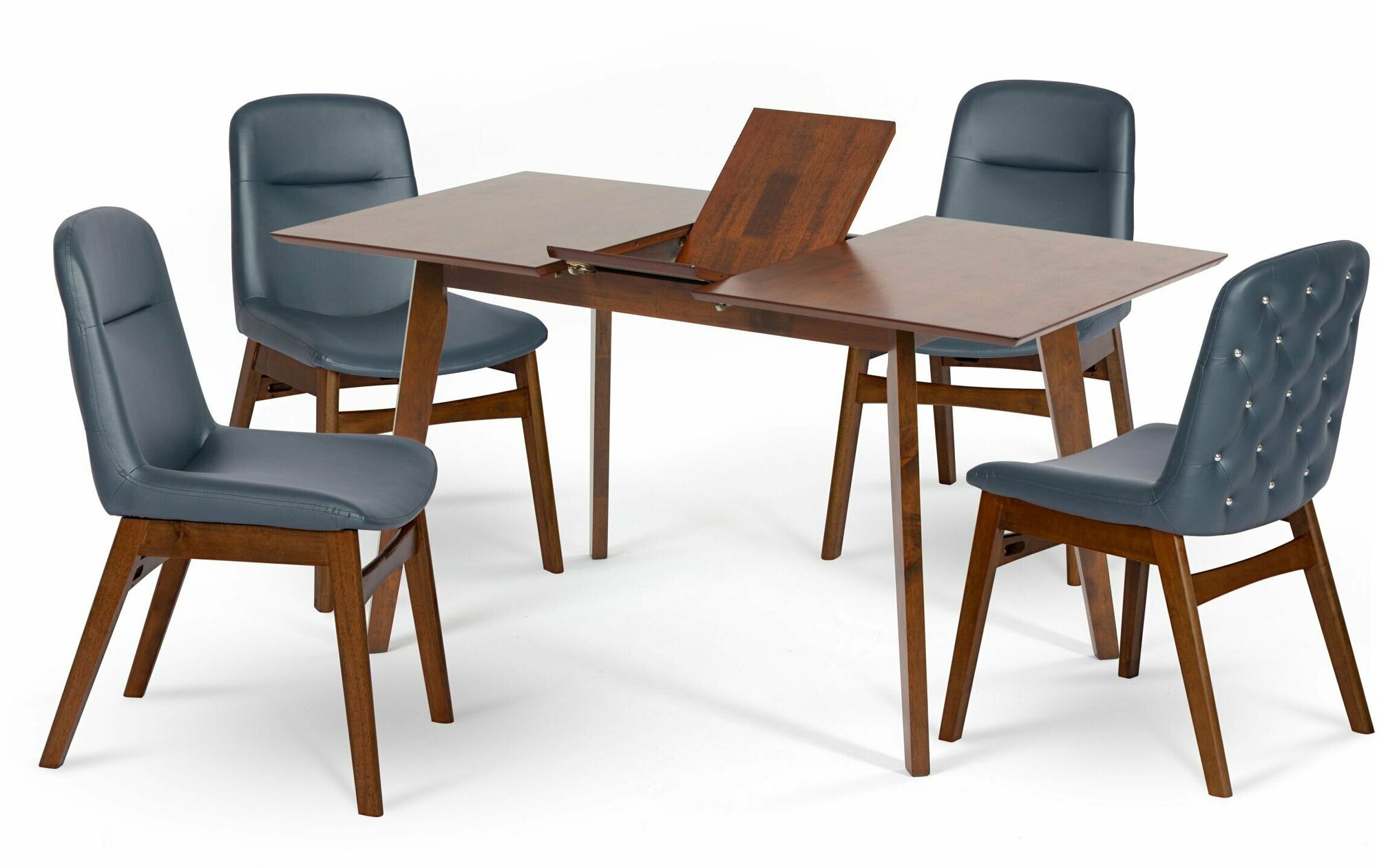 Комплект обеденный, Кухонный стол и стулья комплект, Обеденная группа для кухни (стол раздвижной SANDAKAN и 4 кресла BANGI Navy Blue), массив дерева - фотография № 1