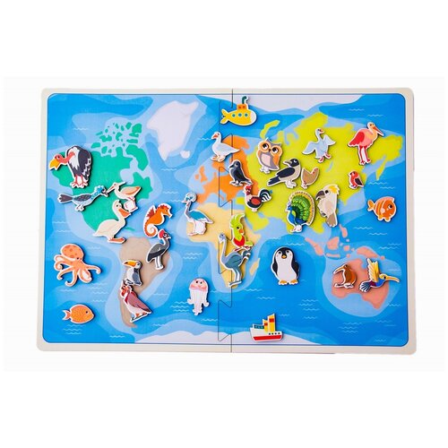 сибирские игрушки деревянная карта птицы 30207 Сибирские игрушки Карта мира Птицы и морские животные (30207), 2х28х38 см