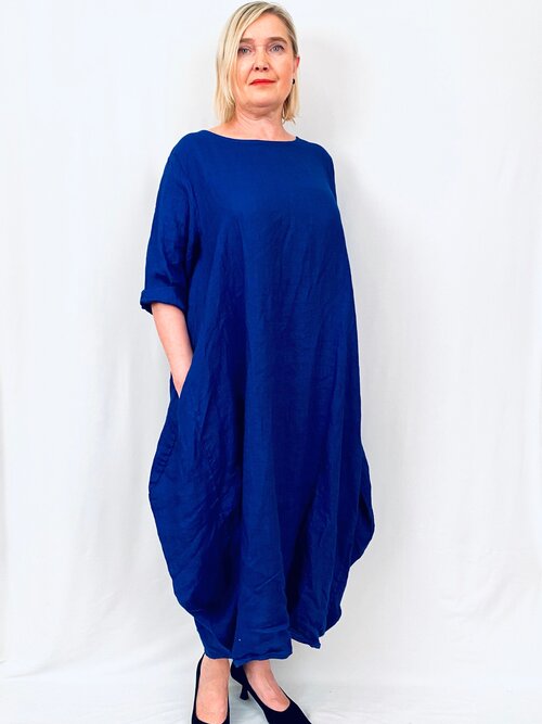Платье WENDY TRENDY, лен, повседневное, оверсайз, макси, размер 52, синий, фиолетовый