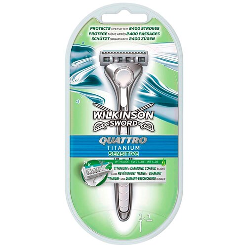 schick wilkinson sword quattro titanium Многоразовый бритвенный станок Wilkinson Sword Quattro Titanium Sensitive, 1 шт.