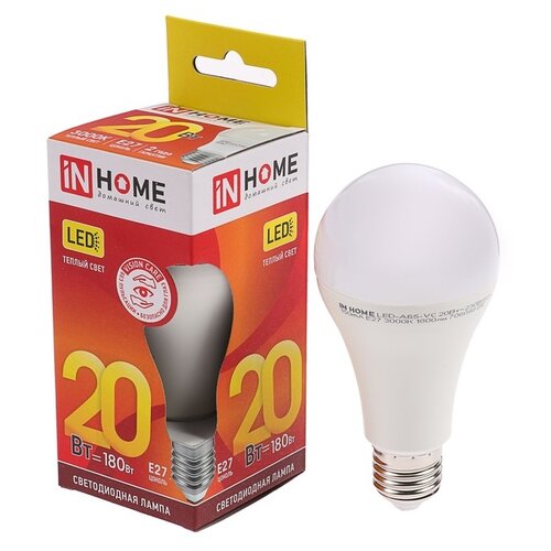 фото Лампа светодиодная in home led-a60-vc, е27, 20 вт, 230 в, 3000 к, 1800 лм 4407593 inhome
