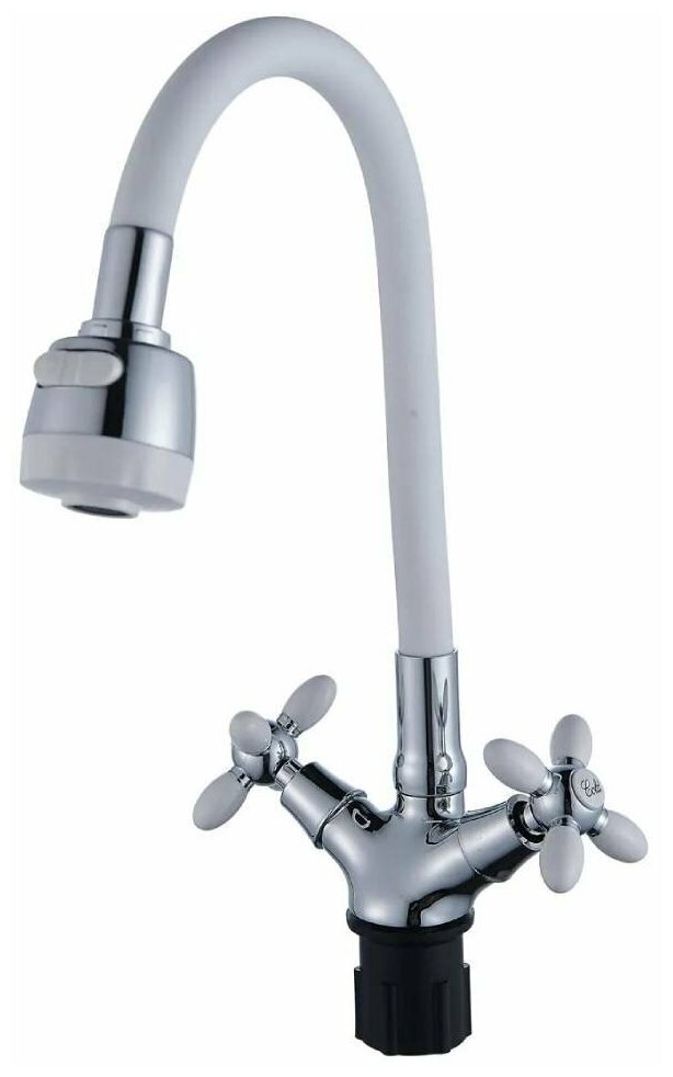 фото Смеситель для кухни, с 2-мя рукоятками, с силиконовым изливом, белый/хром, Антей. 5770717