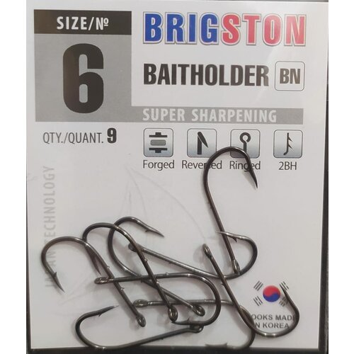 фото Рыболовные крючки brigston baitholder (bn) 2bh №6 упаковка 9 штук